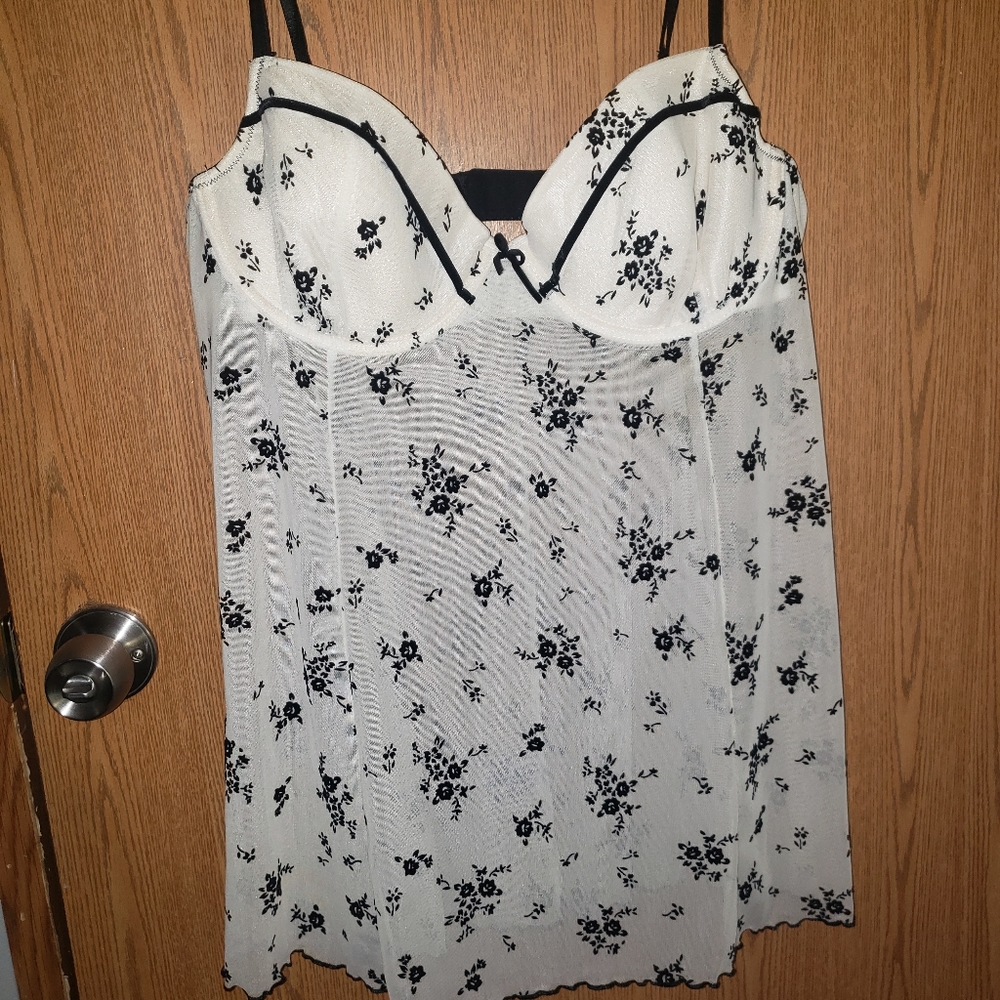 Sheer negligee with attached bra